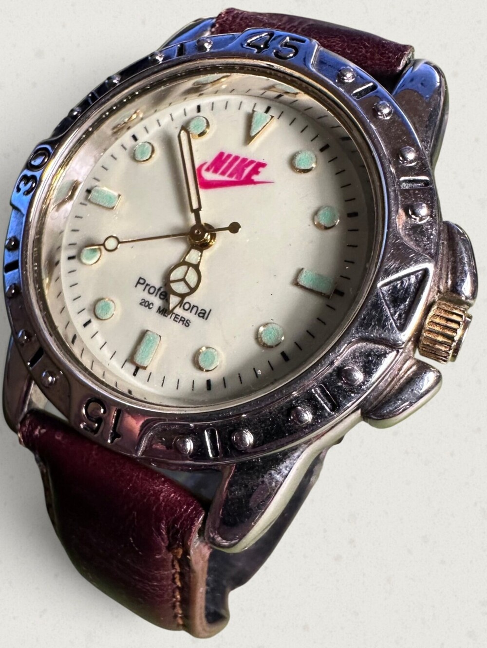 Vintage Nike 1990's Luminous Professional Dive Watch 2000 Leather New Battery